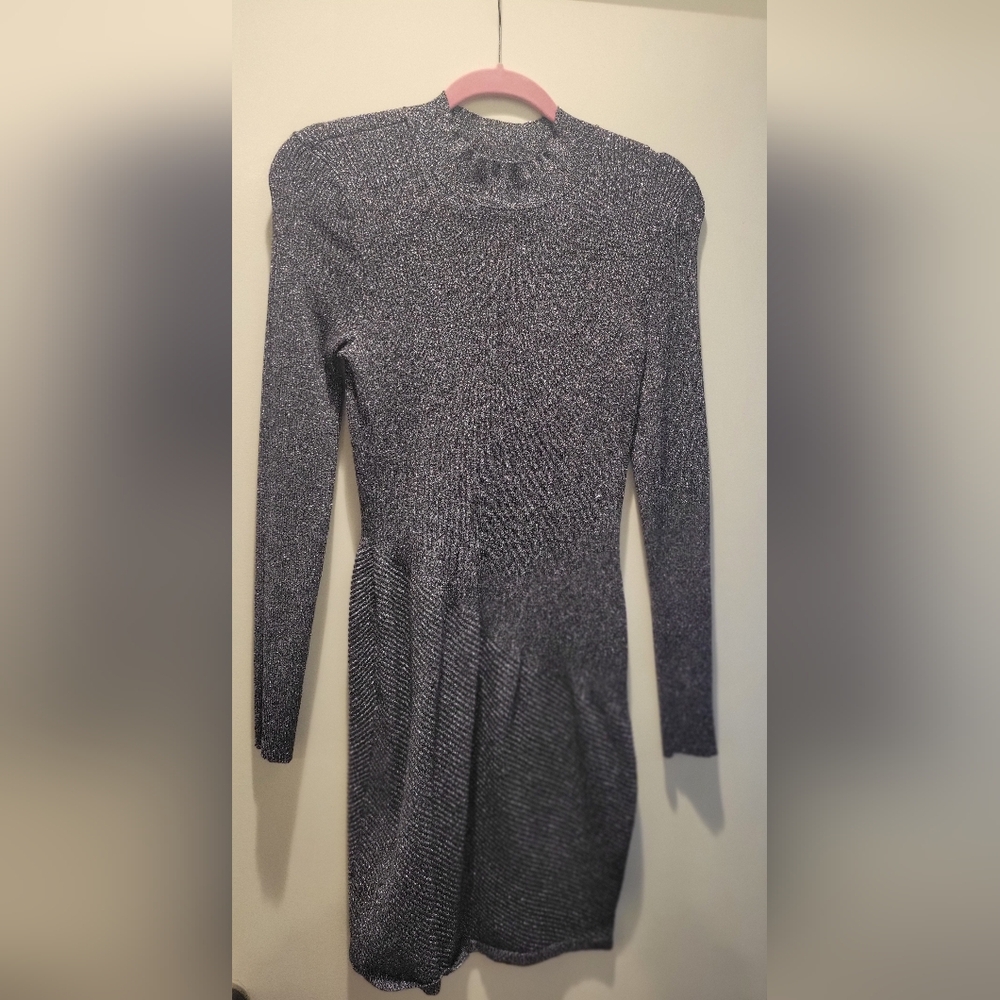 Gray Metallic  Long Sleeve Dress